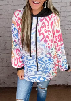 Colorful Leopard Drawstring Splicing Hoodie