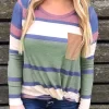 Colorful Striped Pocket Long Sleeve Blouse 2 Colorful Striped Pocket Long Sleeve Blouse -Garment Sale Store 515152 2 99985249 124
