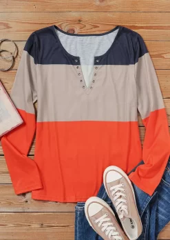 Color Block Notched Neck Casual Blouse Without Black Camisole 5 Color Block Notched Neck Casual Blouse Without Black Camisole -Garment Sale Store 515596 485499505 124