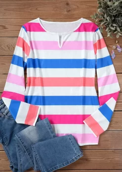 Striped Color Block Long Sleeve Blouse -Garment Sale Store 515625 1 974953539 124