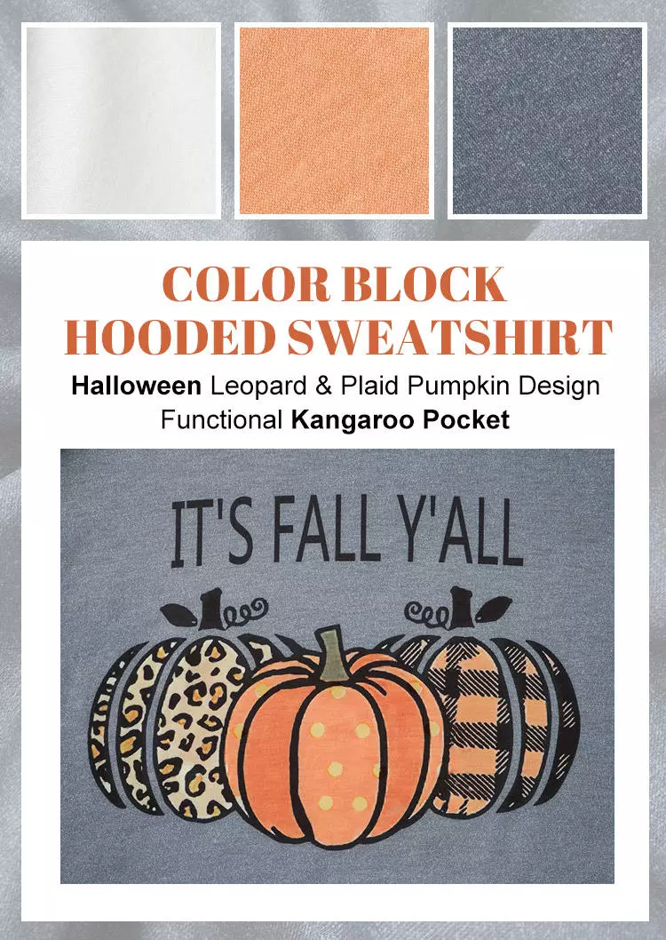 Autumn Essentials It's Fall Y'all Vibes Pumpkin Hoodie With Kangaroo Pocket - Gray 5 Autumn Essentials It's Fall Y'all Vibes Pumpkin Hoodie With Kangaroo Pocket - Gray - Image 3