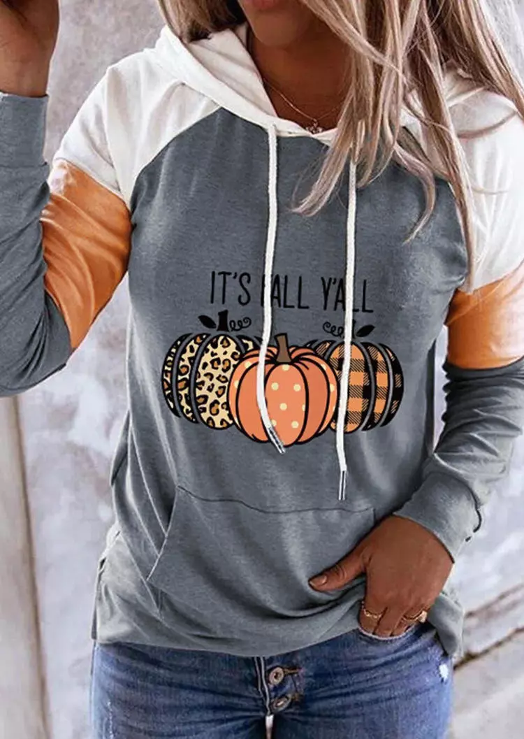 Autumn Essentials It's Fall Y'all Vibes Pumpkin Hoodie With Kangaroo Pocket - Gray 3 Autumn Essentials It's Fall Y'all Vibes Pumpkin Hoodie With Kangaroo Pocket - Gray