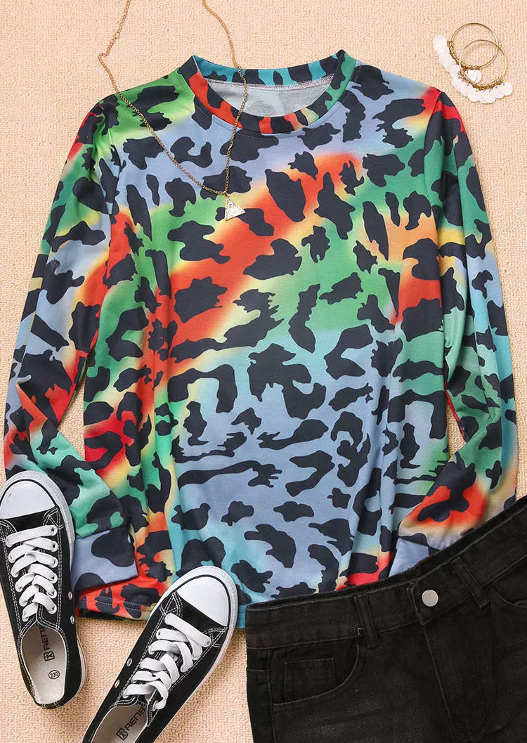 Colorful Leopard Long Sleeve Blouse 4 Colorful Leopard Long Sleeve Blouse - Image 2