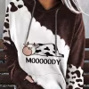 Mooooody Cow Kangaroo Pocket Drawstring Hoodie - Brown -Garment Sale Store 516719 1 52995249 124 1