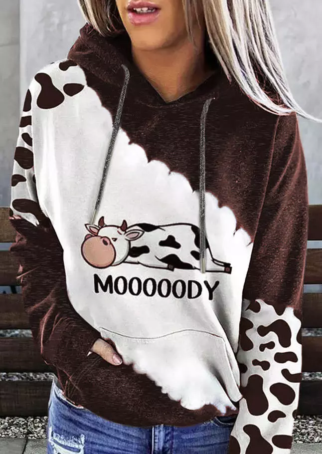 Mooooody Cow Kangaroo Pocket Drawstring Hoodie 4 Mooooody Cow Kangaroo Pocket Drawstring Hoodie - Image 2