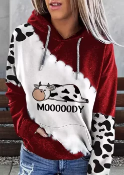 Mooooody Cow Kangaroo Pocket Drawstring Hoodie - Brown -Garment Sale Store 516719 985553101 124