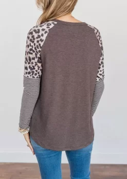 Leopard Striped Splicing Pocket Blouse -Garment Sale Store 517118 994853509 124