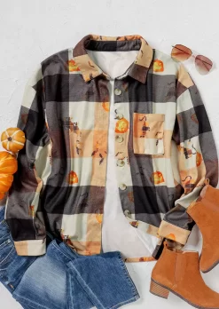 Plaid Pumpkin Pocket Button Shirt -Garment Sale Store 517270 102535750 124