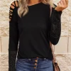 Lace Criss-Cross One Sided Cold Shoulder Blouse - Black -Garment Sale Store 517300 1 54505055 124