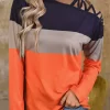 Color-Blocked Criss-Cross One Shoulder Blouse