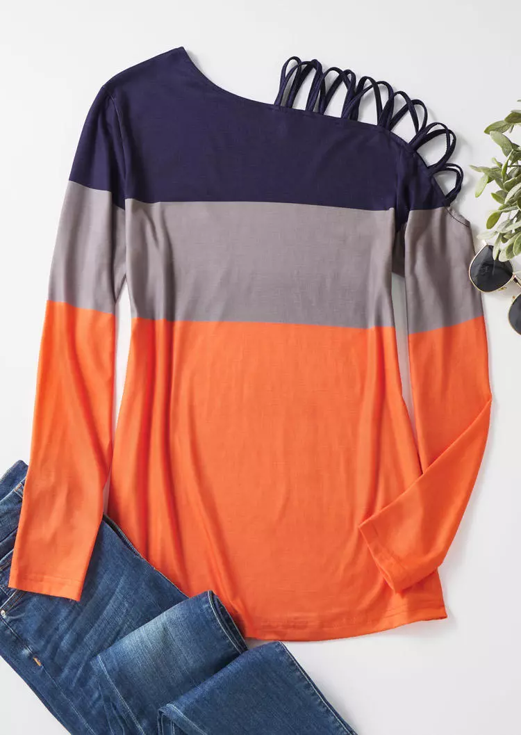 Color-Blocked Criss-Cross One Shoulder Blouse 4 Color-Blocked Criss-Cross One Shoulder Blouse - Image 2