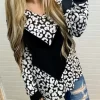 Leopard Splicing Long Sleeve V-Neck Blouse - Black -Garment Sale Store 517306 1 52515751 124