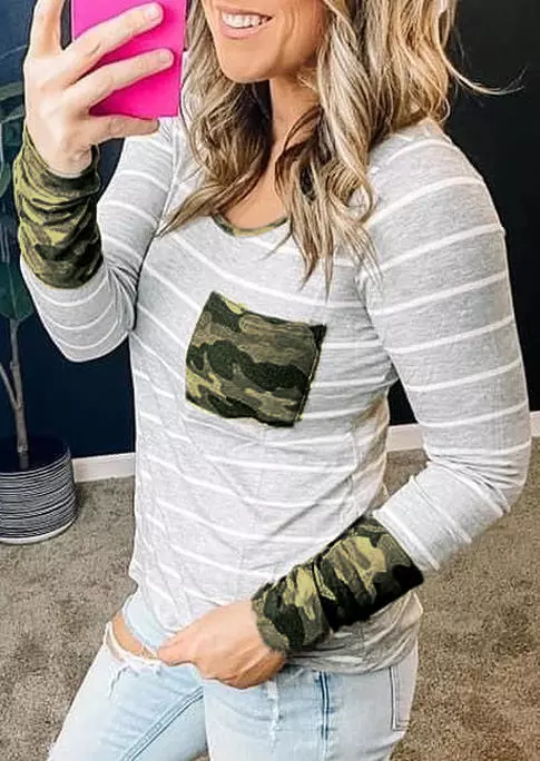 Striped Camouflage Pocket Long Sleeve Blouse 4 Striped Camouflage Pocket Long Sleeve Blouse - Image 2