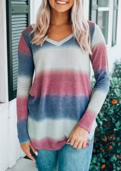 Gradient Colorful V-Neck Casual Blouse