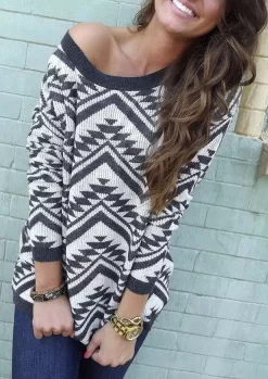 Aztec Geometric Western Long Sleeve Blouse - White 7 Aztec Geometric Western Long Sleeve Blouse - White -Garment Sale Store 517644 102501005 124