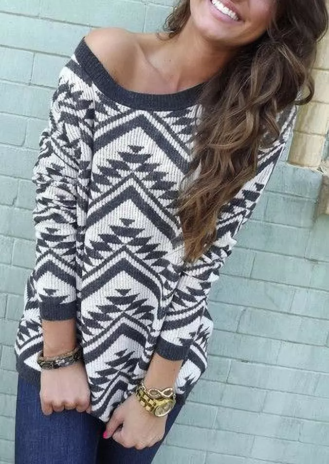 Aztec Geometric Western Long Sleeve Blouse - White 5 Aztec Geometric Western Long Sleeve Blouse - White - Image 3