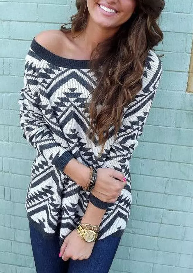 Aztec Geometric Western Long Sleeve Blouse - White 4 Aztec Geometric Western Long Sleeve Blouse - White - Image 2