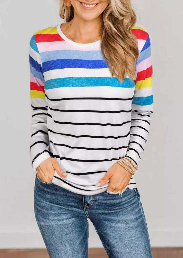 Colorful Striped Long Sleeve Blouse 3 Colorful Striped Long Sleeve Blouse