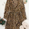 Fuzzy Leopard Pocket Long Sleeve Pajamas With Belt -Garment Sale Store 518027 1 56100535 124