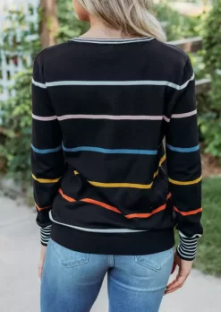 Colorful Striped Slit Long Sleeve Blouse -Garment Sale Store 518043 555555504 124