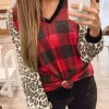 Buffalo Plaid Leopard V-Neck Long Sleeve Blouse -Garment Sale Store 518147 1 52549849 124