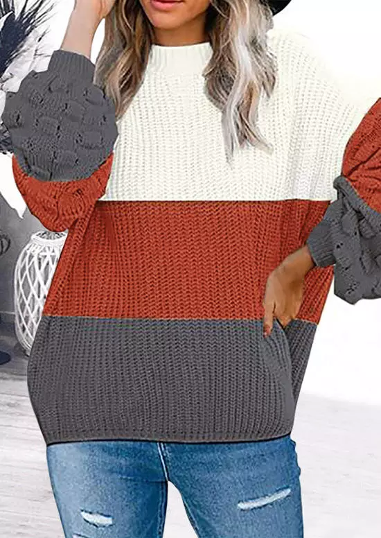 Color Block Hollow Out Long Sleeve Sweater 3 Color Block Hollow Out Long Sleeve Sweater