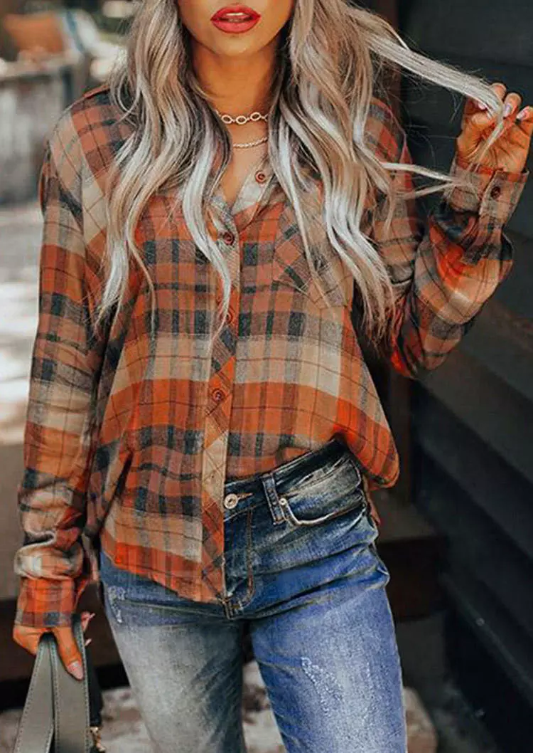 Autumn Plaid Pocket Button Retro Long Sleeve Shirt 3 Autumn Plaid Pocket Button Retro Long Sleeve Shirt