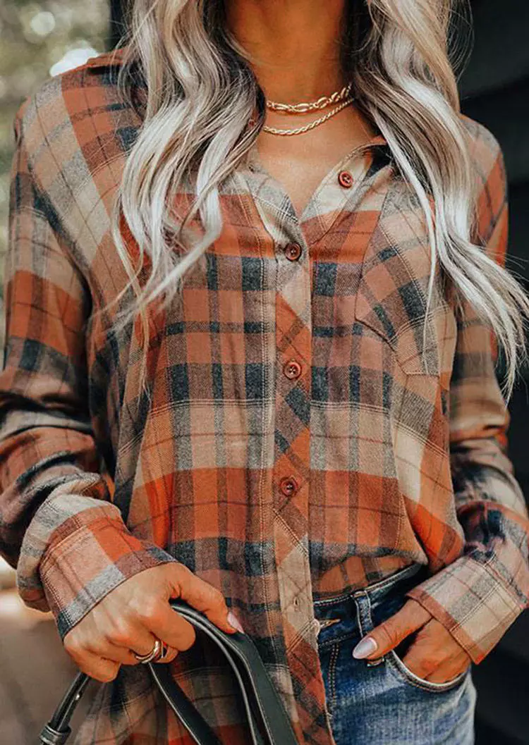 Autumn Plaid Pocket Button Retro Long Sleeve Shirt 5 Autumn Plaid Pocket Button Retro Long Sleeve Shirt - Image 3
