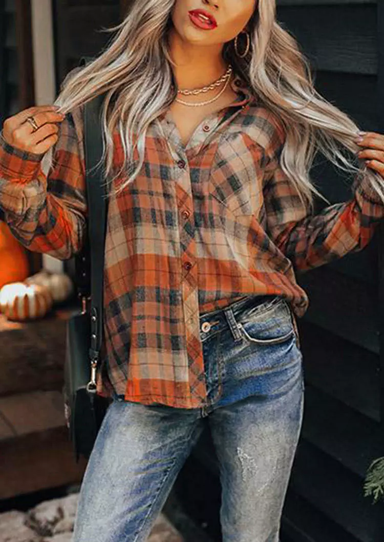 Autumn Plaid Pocket Button Retro Long Sleeve Shirt 4 Autumn Plaid Pocket Button Retro Long Sleeve Shirt - Image 2