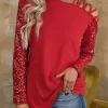 Glitter Shiny Criss-Cross One Shoulder Blouse - Red 1 Glitter Shiny Criss-Cross One Shoulder Blouse - Red -Garment Sale Store 518910 1 97100555 124