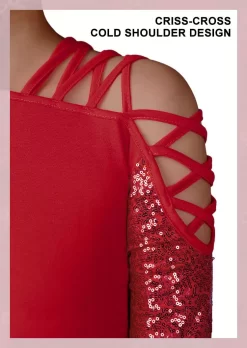 Glitter Shiny Criss-Cross One Shoulder Blouse - Red -Garment Sale Store 518910 2 A3024395745177 124