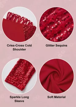 Glitter Shiny Criss-Cross One Shoulder Blouse - Red -Garment Sale Store 518910 2 A3024395777910 124