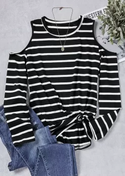 Striped Twist Cold Shoulder Blouse -Garment Sale Store 518967 1 515298985 124