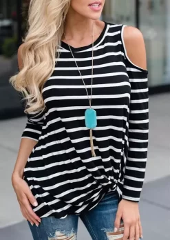 Striped Twist Cold Shoulder Blouse