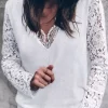 Lace Splicing Casual Blouse - White 1 Lace Splicing Casual Blouse - White -Garment Sale Store 519399 1 10149101 124
