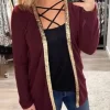 Splicing Long Sleeve Cardigan - Burgundy -Garment Sale Store 519422 1 97501025 124