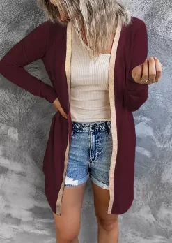 Splicing Long Sleeve Cardigan - Burgundy -Garment Sale Store 519422 509798100 124