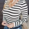 Striped Long Sleeve V-Neck Blouse 2 Striped Long Sleeve V-Neck Blouse -Garment Sale Store 519591 1 55984952 124