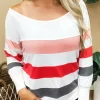 Colorful Striped Long Sleeve Blouse - White -Garment Sale Store 519635 1 10055575 124