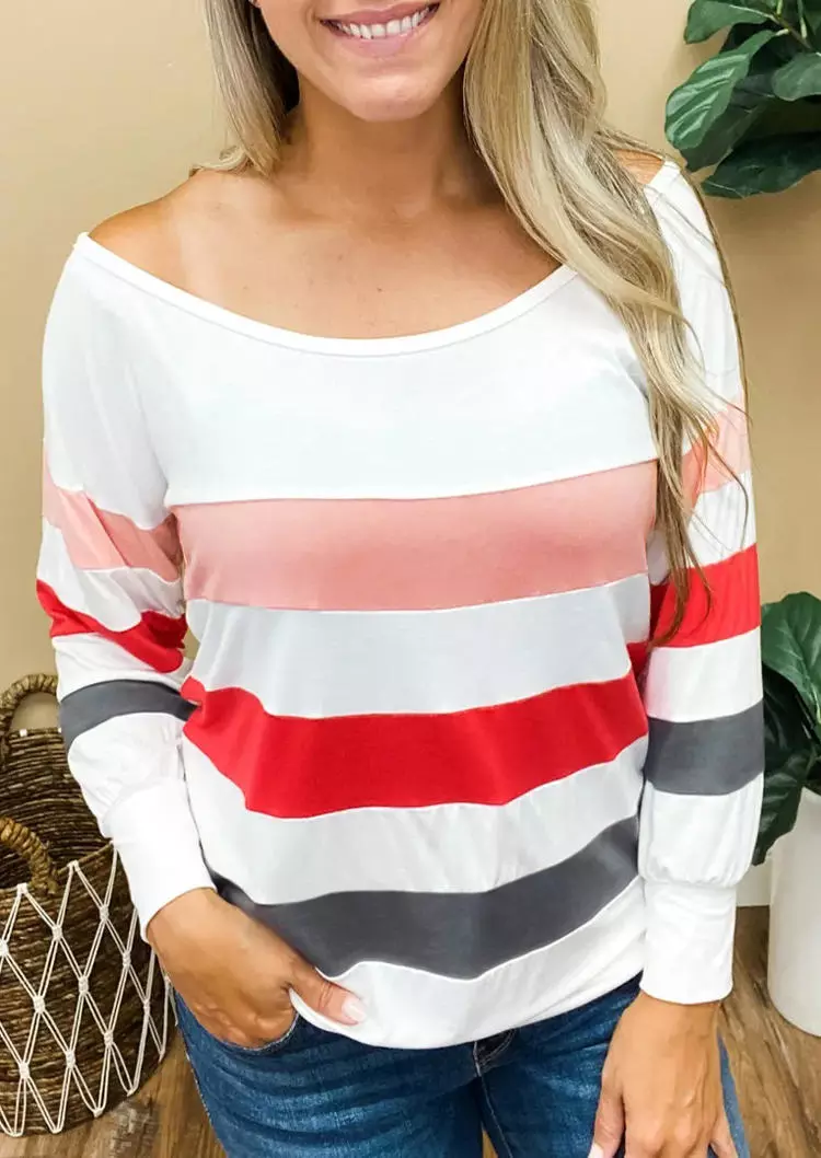 Colorful Striped Long Sleeve Blouse - White 3 Colorful Striped Long Sleeve Blouse - White