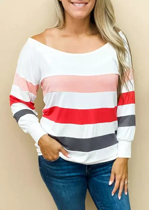 Colorful Striped Long Sleeve Blouse - White 4 Colorful Striped Long Sleeve Blouse - White - Image 2