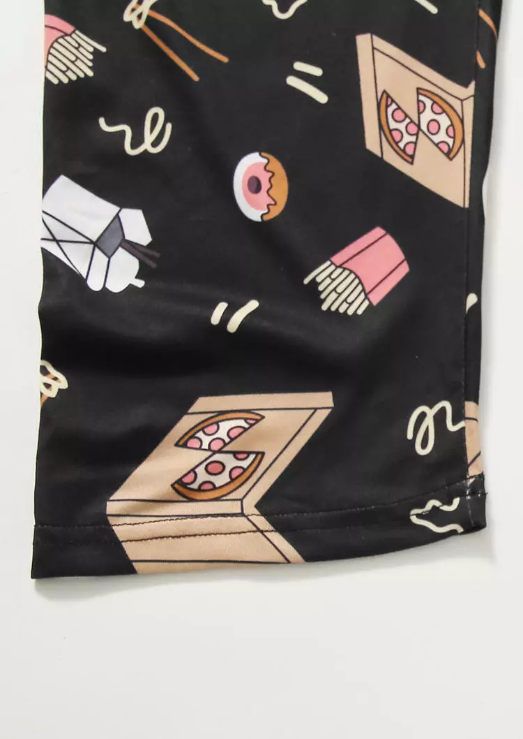 Late Night In T-Shirt Tee And Food Pants Pajama Set - Black 7 Late Night In T-Shirt Tee And Food Pants Pajama Set - Black - Image 5