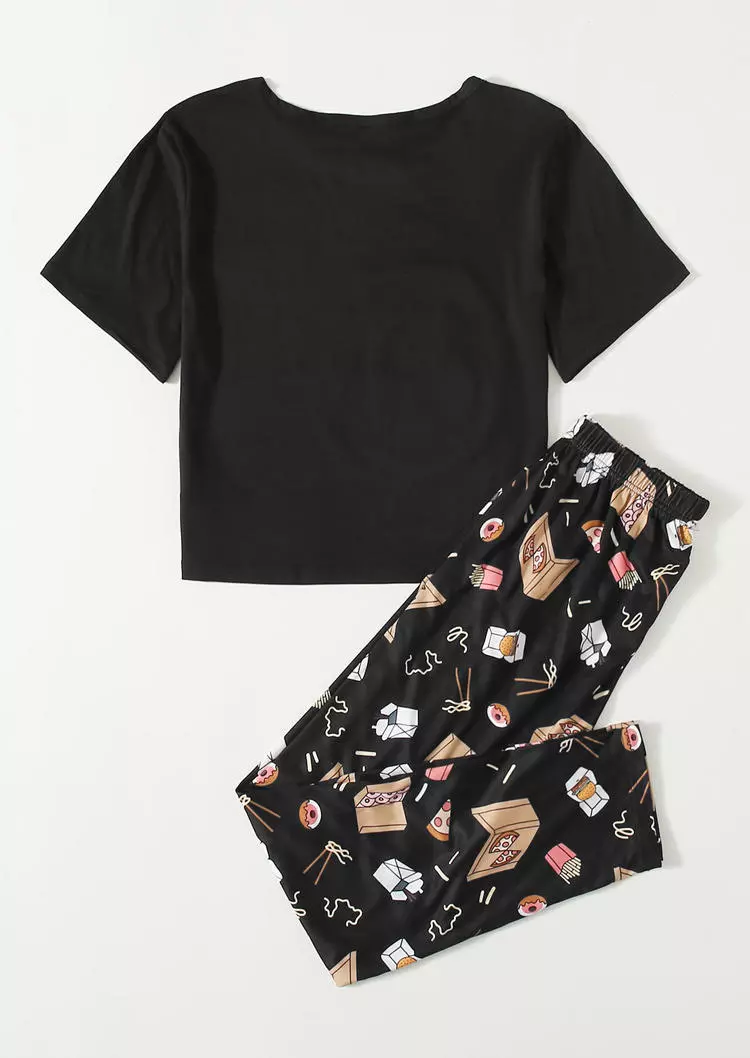 Late Night In T-Shirt Tee And Food Pants Pajama Set - Black 5 Late Night In T-Shirt Tee And Food Pants Pajama Set - Black - Image 3