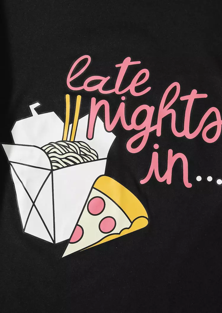 Late Night In T-Shirt Tee And Food Pants Pajama Set - Black 6 Late Night In T-Shirt Tee And Food Pants Pajama Set - Black - Image 4