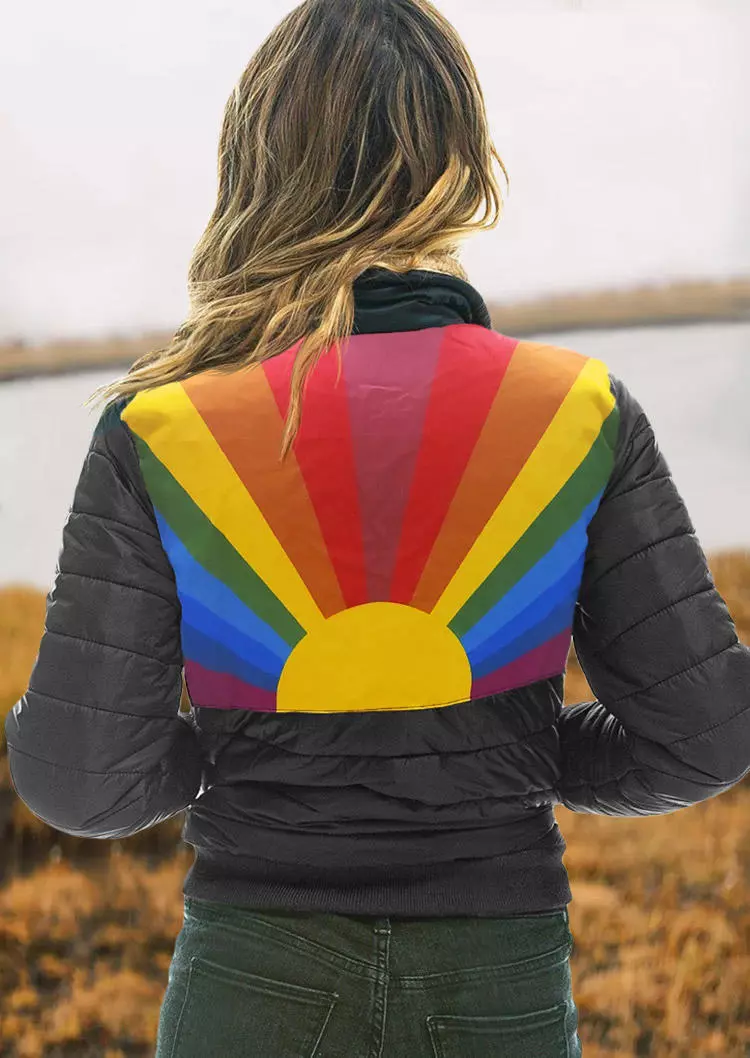 Rainbow Zipper Turn-down Collar Parka Coat - Black 3 Rainbow Zipper Turn-down Collar Parka Coat - Black