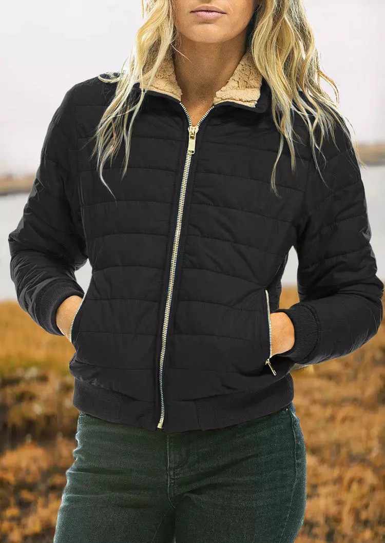 Rainbow Zipper Turn-down Collar Parka Coat - Black 4 Rainbow Zipper Turn-down Collar Parka Coat - Black - Image 2