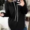 Striped Splicing Slit Long Sleeve Hoodie - Black 1 Striped Splicing Slit Long Sleeve Hoodie - Black -Garment Sale Store 522558 1 10048571 124