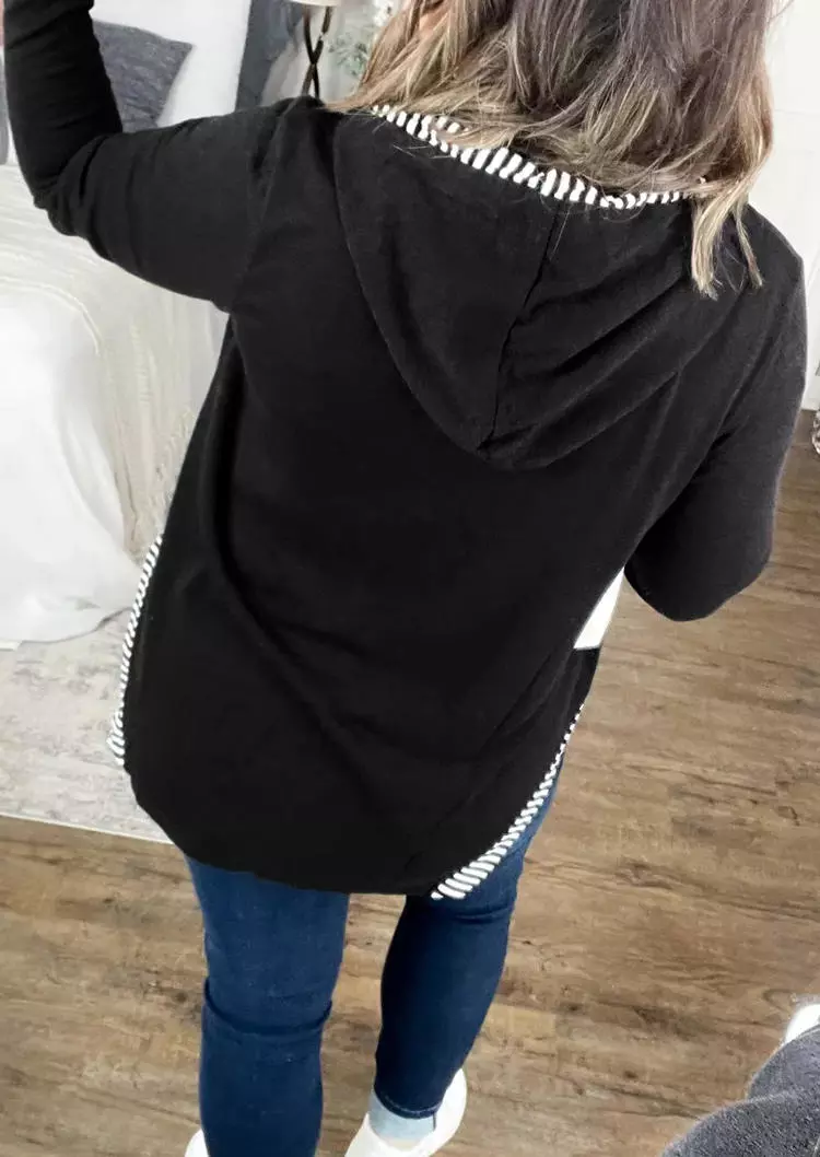 Striped Splicing Slit Long Sleeve Hoodie - Black 5 Striped Splicing Slit Long Sleeve Hoodie - Black - Image 3