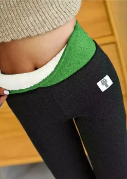 Winter Thickened Warm Fleece Lined High Waist Leggings - Green