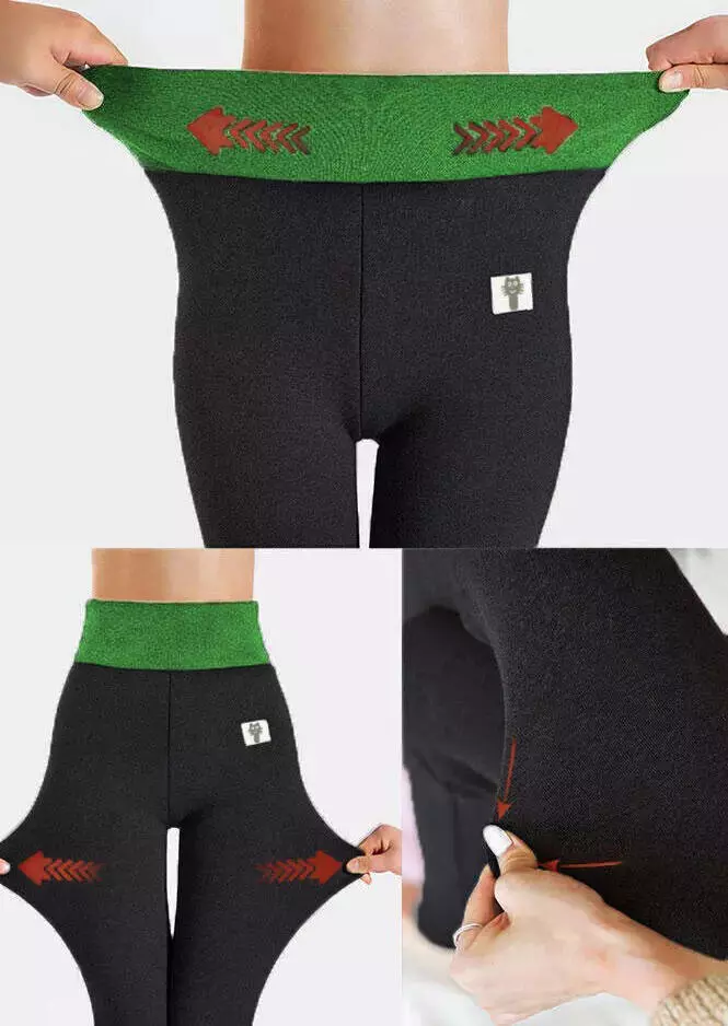 Winter Thickened Warm Fleece Lined High Waist Leggings - Green 8 Winter Thickened Warm Fleece Lined High Waist Leggings - Green - Image 6